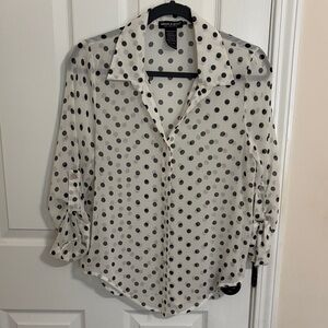 New York & Company Black and White Polka Dot Blouse